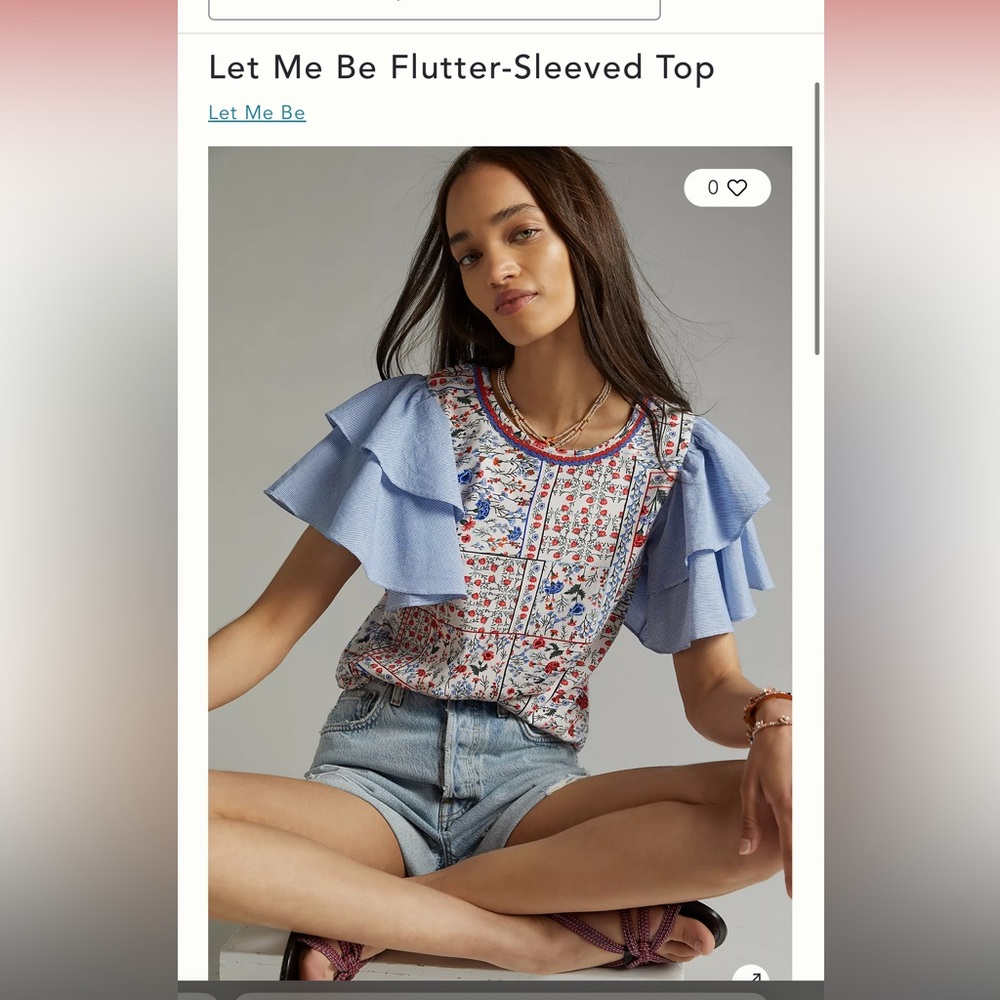 Anthropologie Flutter Sleeve Top SZ S